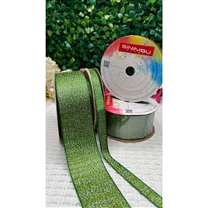 Fita Sinimbu Cetim com Lurex Verde - Metro 38mm-N9