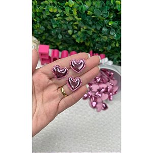 Aplique Mini Coração Metalizado Rosa Bebê - 10 unidades