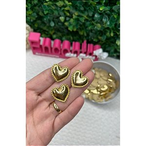Aplique Mini Coração Metalizado Dourado - 10 unidades