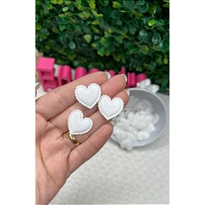 Aplique Mini Coração Metalizado Branco - 10 unidades