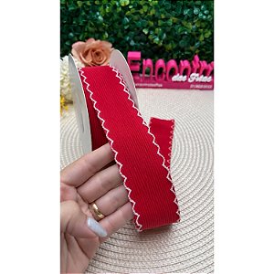 Fita Importada Veludo Cotelê  Vermelho com Borda 38mm - Metro