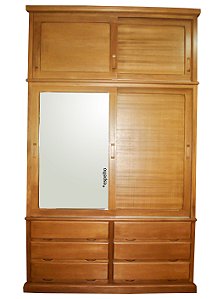 Guarda Roupas Liso 6 Gavetas Maleiro Duplex com Espelho 159cm x 260cm