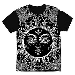 Camiseta T-shirt As Braba Sol Preto e Branco Full Print Preta