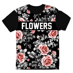 Camiseta T-shirt As Braba Flowers Full Print Preta
