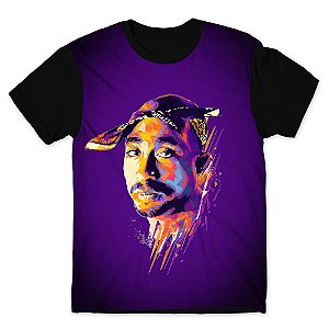 Camiseta T-shirt As Braba 2pac Aquarela Full Print Preta