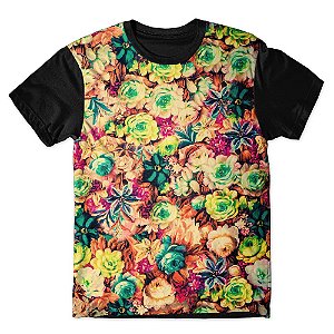 Camiseta T-shirt As Braba Floral Colorido Full Print Preta