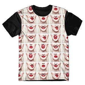 Camiseta T-shirt As Braba Bocas Full Print Preta