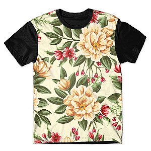 Camiseta T-shirt As Braba Flores Amarelas Full Print Preta