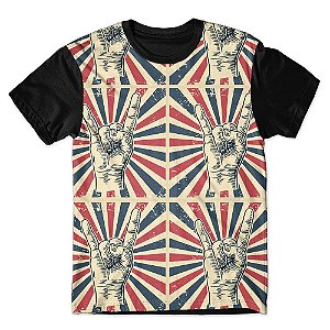 Camiseta T-shirt As Braba Mão Chifrada Full Print Preta