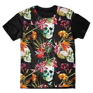 Camiseta As Braba Masculina Caveira e Flores Full Print