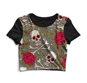 Cropped Blusinha As Braba Skull Bones Full Print