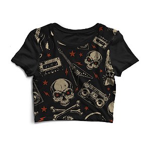 Cropped Blusinha As Braba Skulls and Ribbons Full Print