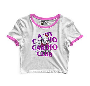 Cropped Blusinha As Braba Anti Cardio Branco Viés Colorido