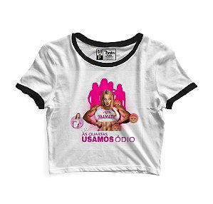 Cropped Blusinha As Brabas As Quartas Usamos Branco Viés Preto