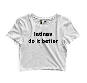 Cropped Blusinha As Braba Latinas Branco Viés Preto