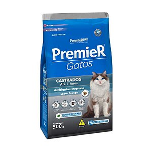 Ração Premier Gatos Ambientes Internos Castrados Frango Até 7 Anos 7,5Kg