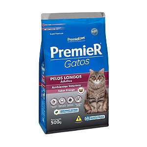 Ração Premier Gatos Ambientes Internos Pelos Longos Frango 7,5Kg