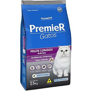 Ração Premier Gatos Ambientes Internos Pelos Longos Salmão 7,5Kg