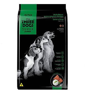 Ração Three Dogs Super Premium Adultos Raças Médias e Grandes Carne e Arroz 15kg