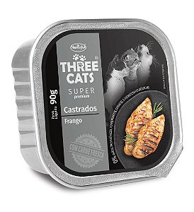 Ração Three Cats Úmida Patê Super Premium Castrados Frango 90g