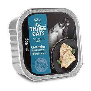 Ração Three Cats Úmida Patê Super Premium Castrados Bola De Pelos Peixe Branco 90g