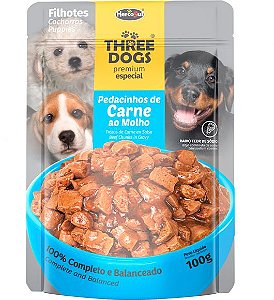 Ração Three Dogs Sachê Original Filhotes - Carne ao Molho 100g