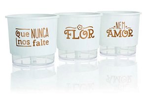 Conjunto 03 Vasos Autoirrigáveis Branco - Flor e Amor