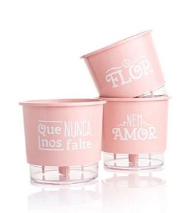 Conjunto 03 Vasos Autoirrigáveis Rosa - Flor e Amor