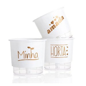 Conjunto 03 Vasos Autoirrigáveis Branco - Minha Amada Horta