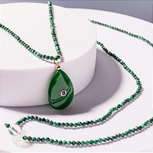 Colar Cordão Longo Malaquitas