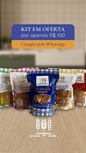 KIT DA DINDA! (1 refil Granola da Dinda salgada 200g  1 refil Granola da Dinda salgada lemon pepper 200g  1 refil Granola da Dinda Natural Fit 200g  1 refil de Granola da Dinda 50% menos açúcar 200g  1 refil de Granola da Dinda frutas vermelhas 200g)