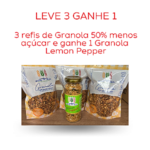 LEVE 3 REFIS MENOS AÇUCAR e GANHE 1 VIDRO GRANOLA SALGADA SABOR LEMON PEPPER