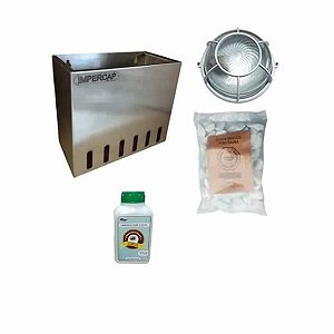 Kit P/ Sauna Vapor Impercap Cesto Inox+Luminaria+Pedras+Essencia Eucalipto