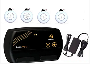 Kit 4 Ieds RGB 18 w ABS 140 mm + Comando + Fonte Wi-Fi - Luxpool