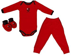 Kit Bebê Flamengo 3 Peças Longo Vermelho - Torcida Baby