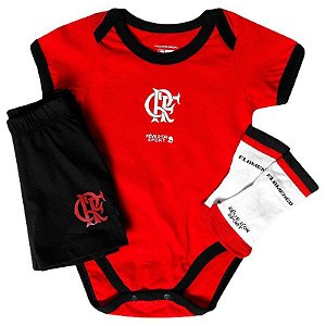 Kit Bebê Flamengo Body Shorts e Meia Oficial