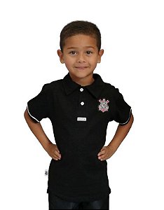 Camisa Polo Infantil Corinthians Preta Oficial