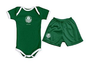Kit Bebê Palmeiras Com Body e Shorts Verde Torcida Baby