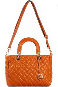 BOLSA COURO PEQUENA MATELASSÊ RETANGULAR LARANJA CÓD-349