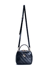 BOLSA BAÚ COURO PEQUENA MATELASSÊ PRETO CÓD-471