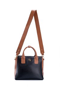 BOLSA COURO GRANDE PRETO COM MARROM WHISKY CÓD-534