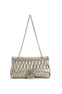 BOLSA COURO GRANDE MATELASSÊ METALIZADO GOLD CÓD-570