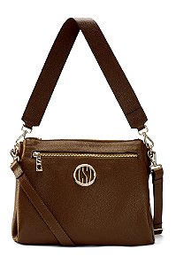 BOLSA COURO GRANDE ESTRUTURADA QUADRADA MARROM CAFÉ CÓD-661