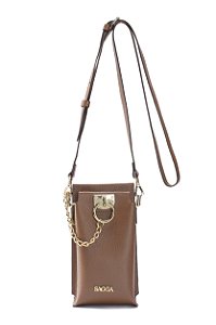 BOLSA COURO PEQUENA ESTRUTURADA PARA CELULAR MARROM WHISKY CÓD-668