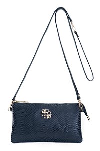 BOLSA COURO PEQUENA COM DIVISÓRIAS SNAKE PRETO CÓD-5472