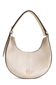 BOLSA COURO ESTRUTURADA MÉDIA MEIA LUA METALIZADO GOLD CÓD-666