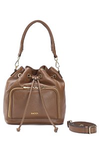 BOLSA COURO BUCKET ESTRUTURADO GRANDE MARROM WHISKY CÓD-672