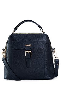 BOLSA EM COURO 2 EM 1 - TRANSVERSAL E MOCHILA COR PRETA SG CÓD-801