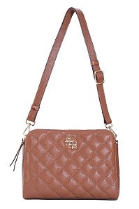 BOLSA EM COURO MÉDIA ESTRUTURADA MATELASSÊ MARROM WHISKY CÓD-811