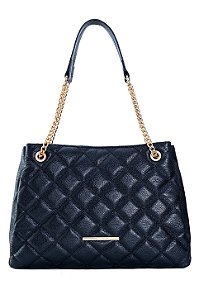 BOLSA EM COURO GRANDE MATELASSÊ PRETO CÓD-818